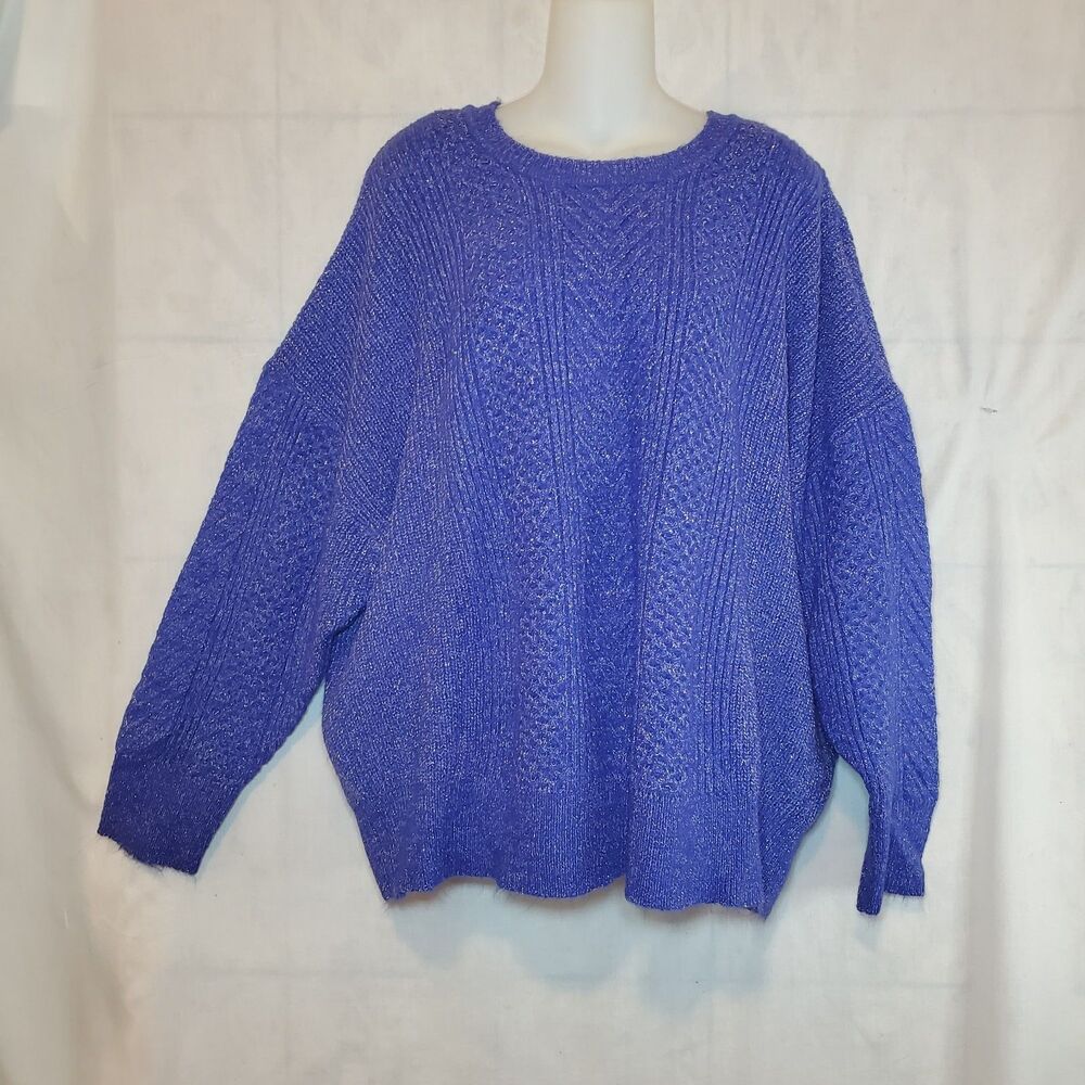 C & C California Womens 2X Oversized Dolman Sweater Cobalt Blue Cinckle thred